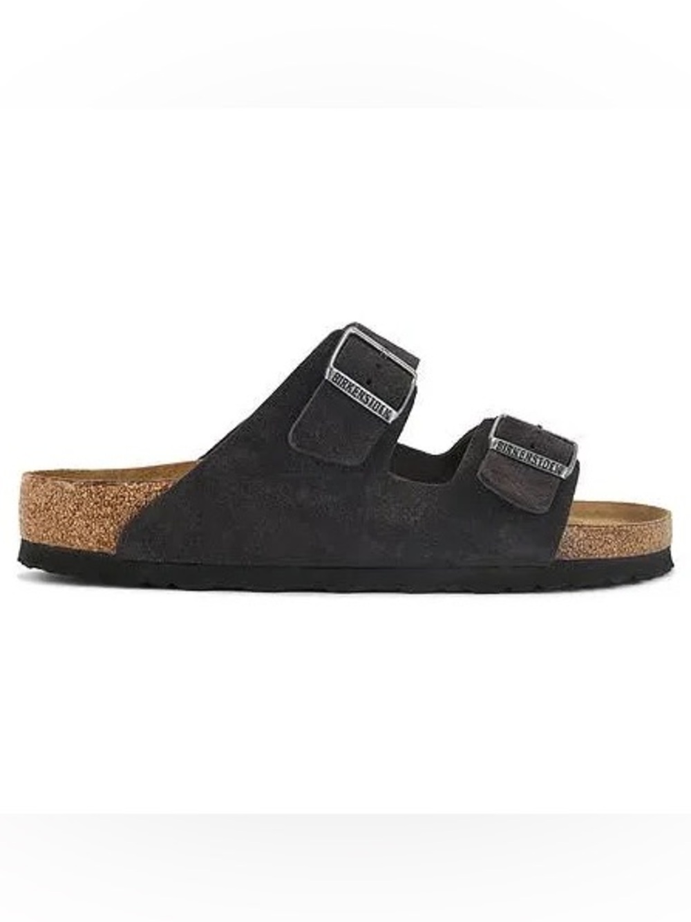 Birkenstock Arizona Soft Footbed sandals in black suede leather.